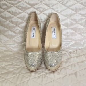 Jimmy Choo Gold Glitter Platform Pumps - Women's